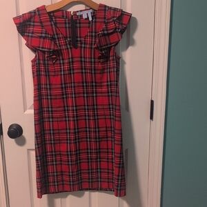 Draper James Red Tartan Plaid Womens Dress with Ruffle Sleeves